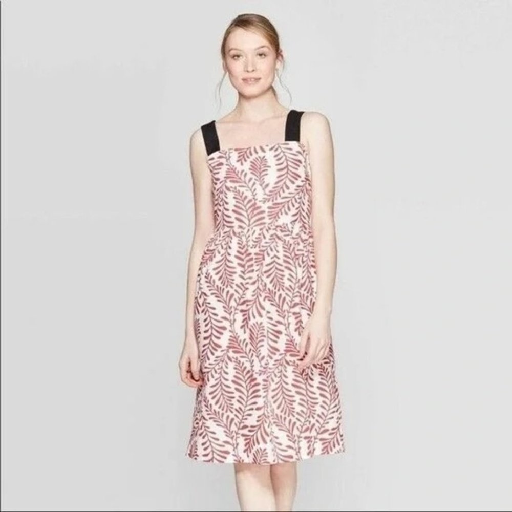 WHO WHAT WEAR Red White Linen Midi Sun Dress L